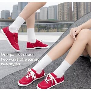 ZYEN Canvas Low Top Slip On Shoes Red Size 10